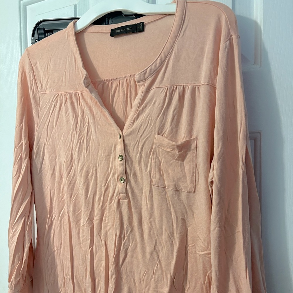 Peach, 3/4 sleeve, 1/4 button, stretch blouse